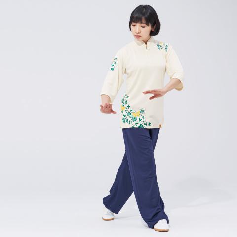 チャイナカラー七分袖シャツ [蝴蝶花(こちょうか)] アイボリーホワイト