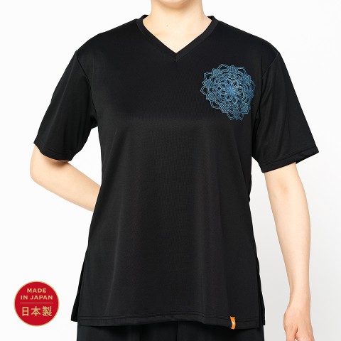 RAKUE Vネック・スリット入り半袖シャツ [LOTUS (ロータス) ] ブラック