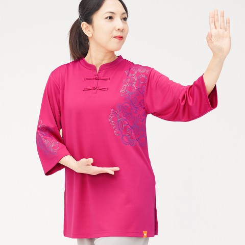 オープンチャイナカラー七分袖シャツ [蓮唐草 (はすからくさ)] ローズピンク