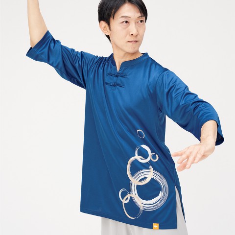 オープンチャイナカラー七分袖シャツ [輪舞 (りんぶ)] 群青