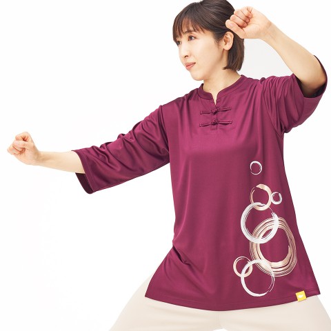 オープンチャイナカラー七分袖シャツ [輪舞 (りんぶ)] グレープ